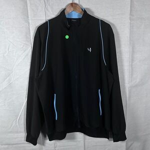 Short Par 4 Mens XL Full Zip Golf Jacket Black Blue Trim Mock Neck Stretch